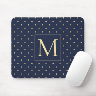 Tapis De Souris Élégant Monogramme Pois d'or bleu marine