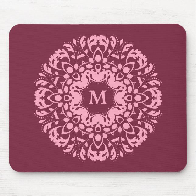 Tapis De Souris Élégant monogramme rose (Devant)