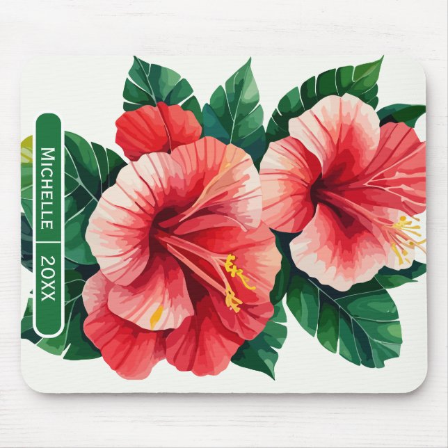 Tapis De Souris Élégant Monogramme vert Hawaii Hibiscus Tropical H (Devant)