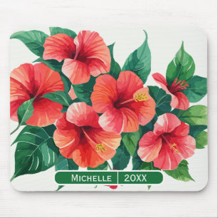 Tapis De Souris Élégant Monogramme vert Hawaii Hibiscus Tropical H