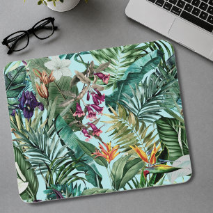 Tapis De Souris Élégant motif aqua floral aux feuilles vertes trop