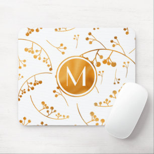 Tapis De Souris Élégant motif de baies d'or monogramme moderne