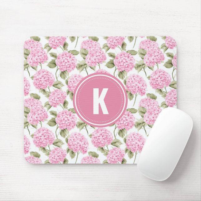 Tapis De Souris Élégant Motif de fleurs d'hydragea rose (Avec souris)