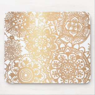 Tapis De Souris Élégant Motif de Mandala Floral Gold