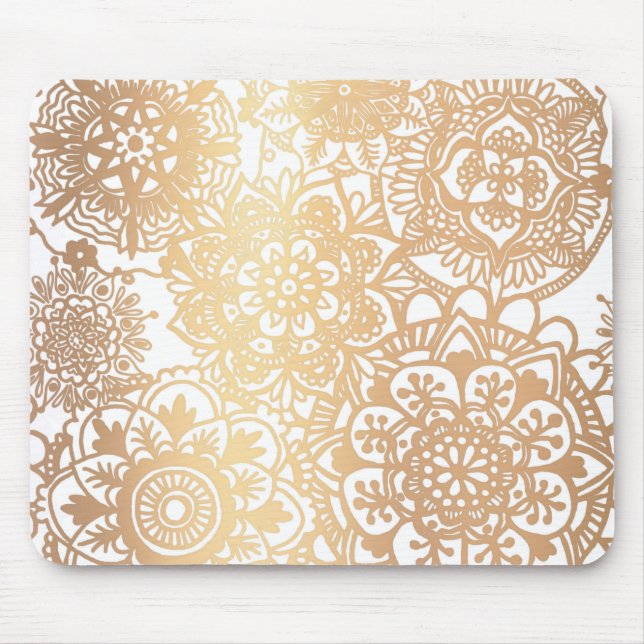Tapis De Souris Élégant Motif de Mandala Gold Floral (Devant)