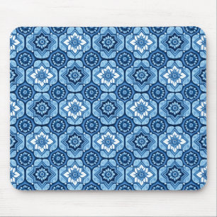 Tapis De Souris Élégant motif floral géométrique bleu