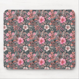 Tapis De Souris Élégant motif floral rose et gris chic
