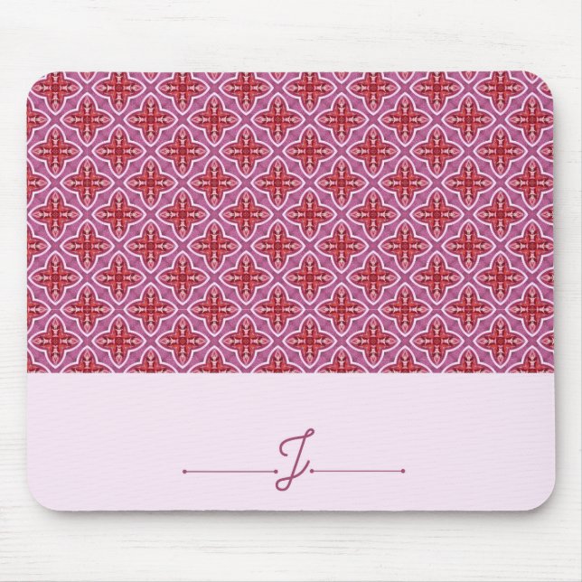 Tapis De Souris Élégant Motif géométrique rose Monogram Mousepad (Devant)