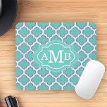 Tapis De Souris Élégant Motif Quatrefoil Turquoise Personnalisé Mo<br><div class="desc">Ajoutez votre monogramme pour créer votre propre produit unique.</div>