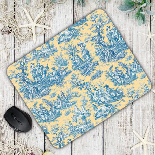 Tapis De Souris Élégant motif Toile de Jouy jaune sarcelle
