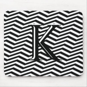 Tapis De Souris Élégant noir blanc Chevron Stripe Monogramme perso