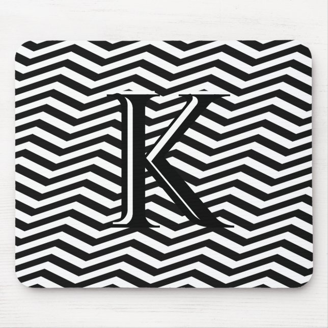 Tapis De Souris Élégant noir blanc Chevron Stripe Monogramme perso (Devant)