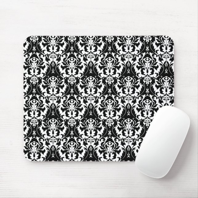 Tapis De Souris Elégant noir & blanc Damask (Avec souris)