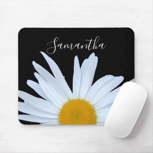 Tapis De Souris Élégant noir marguerite blanc Script (Avec souris)