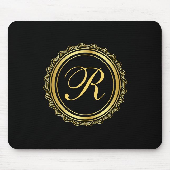Tapis De Souris Élégant or et Médaillon noir Monogramme (Devant)
