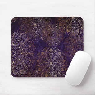 Tapis De Souris Élégant or et violet Motif de mandala Floral