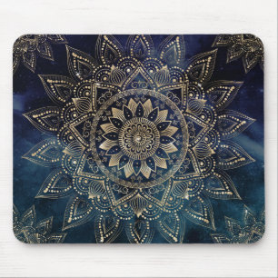 Tapis De Souris Elégant or Mandala Blue Galaxy Design