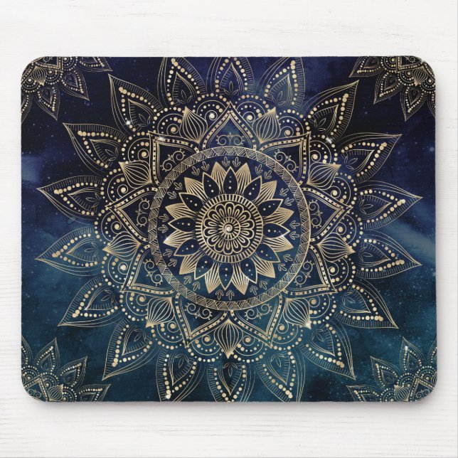 Tapis De Souris Elégant or Mandala Blue Galaxy Design (Devant)