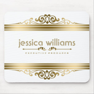 Tapis De Souris Elégant Or Stripes Accents Floraux