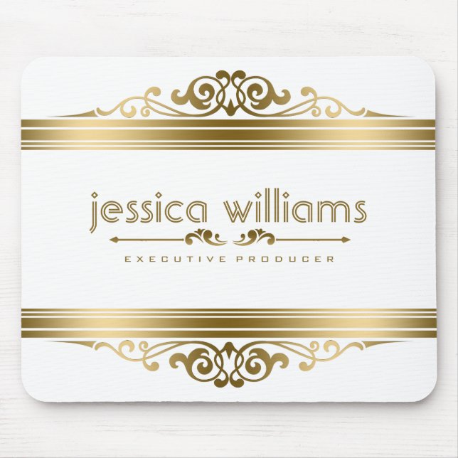 Tapis De Souris Elégant Or Stripes Accents Floraux (Devant)