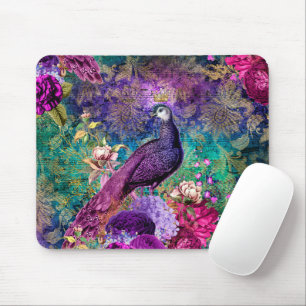 Tapis De Souris Élégant Paon Violet Antique Sarcelle