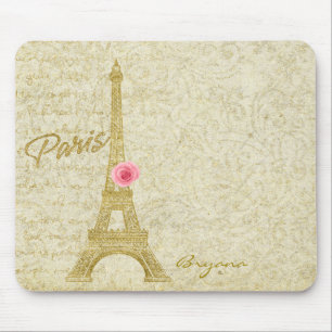 Tapis de souris élégant Paris Tour Eiffel or et ro