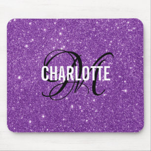Tapis De Souris Élégant parties scintillant violet nom monogramme 