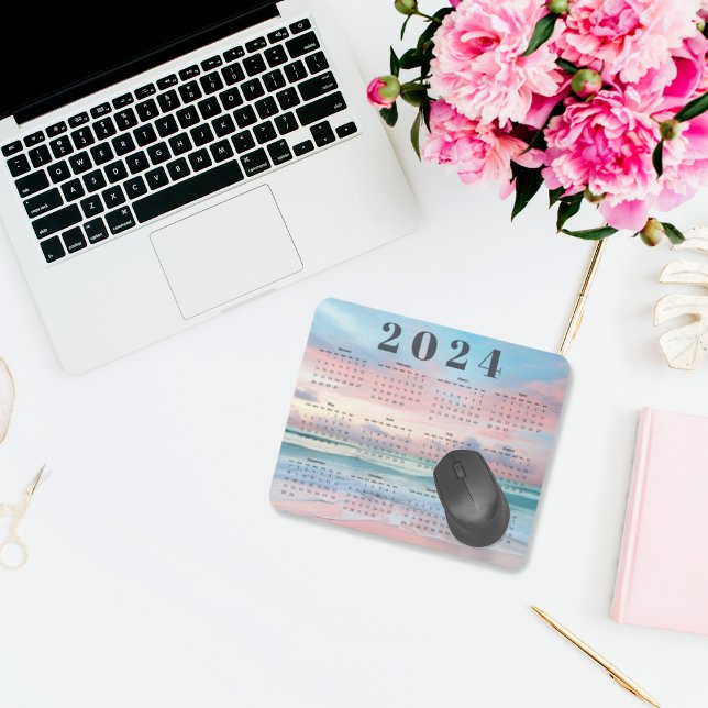 Tapis De Souris Élégant Pastel Beach Sunset 2024 Calendrier de l'a (Créateur téléchargé)