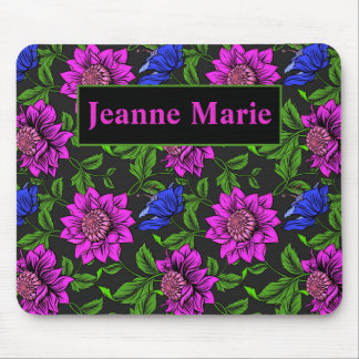 Tapis De Souris Elegant Pink And Blue Flower Black Background