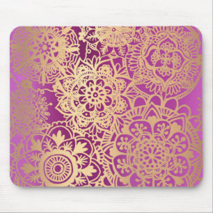 Tapis De Souris Elegant Pink and Gold Floral Mandala Pattern