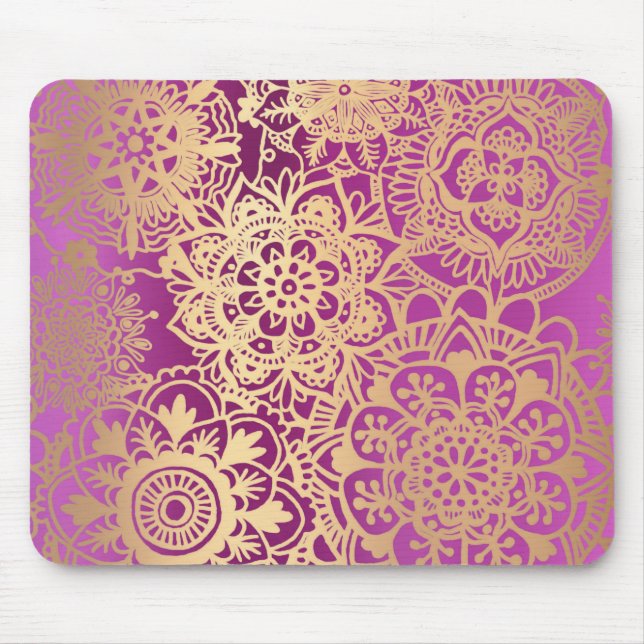 Tapis De Souris Elegant Pink and Gold Floral Mandala Pattern (Devant)