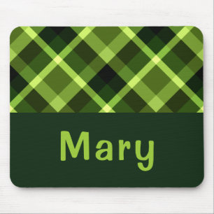 Tapis De Souris Élégant Pois vert Plaid Monogramme Mousepad