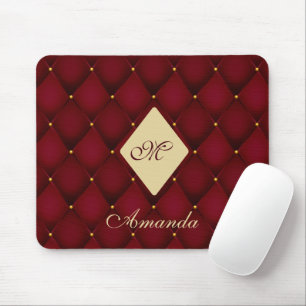 Tapis De Souris Elegant Red Gold Monogram Tufted
