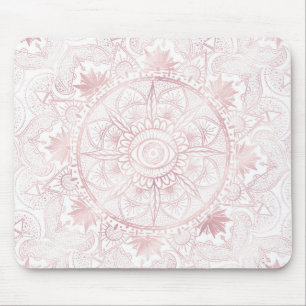 Tapis De Souris Elégant Rose Blanc Or Oeil Soleil Lune Mandala