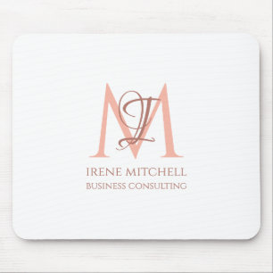 Tapis De Souris Élégant Rose blanche or Monogramme moderne Nom