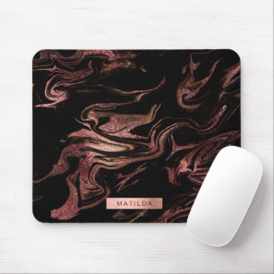 Tapis De Souris Elégant rose en cuivre doré noir marbre