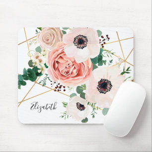 Tapis De Souris Elégant rose floral aquarelle Fleurs Botanique