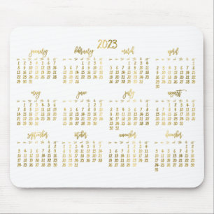 Tapis De Souris Élégant Script Blanc Et Faux Gold Calendrier 2023