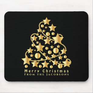 Tapis De Souris Elegant Script Joyeux Noël Étoile Dorée Noir T S