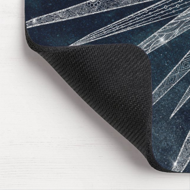 Tapis De Souris Elégant Silver Sun Moon Doodle Mandala Blue Design (Coin)