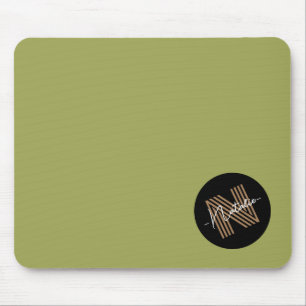 Tapis De Souris Élégant simple olive et noir Monogramme initial