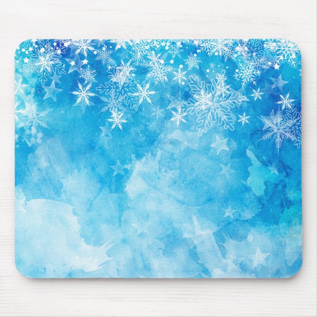 Tapis De Souris Élégant Snowflakes Bleu Noël | Mousepad (Devant)