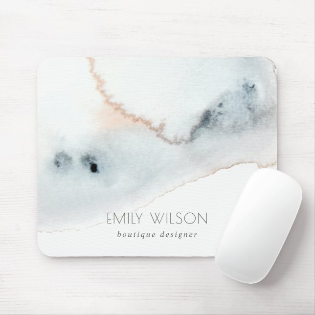 Tapis De Souris Elegant Soft Aqua Blue Gold Watercolor Beachy (Avec souris)