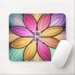 Tapis De Souris Elegant Stained‑Glass Floral Monogram Initial<br><div class="desc">This elegant mouse pad features a vibrant stained‑glass–inspired floral design in rich multicolor jewel tones, personalized with a monogram initial for a polished, stylish touch. The vivid colors and clean symmetry make it a standout accent for any desk, adding personality and charm to your workspace while providing smooth, comfortable mouse...</div>
