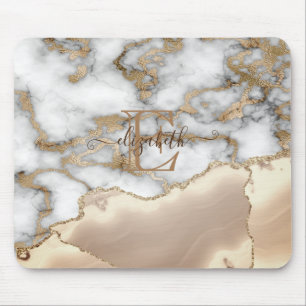 Tapis De Souris Élégant style doré pailleté crème marbre monogramm
