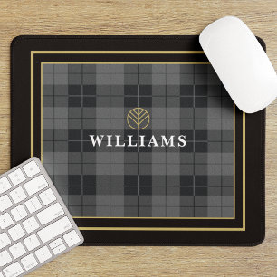 Tapis De Souris Élégant Tartan Noir Plaid Monogramme