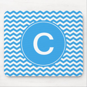 Tapis De Souris élégant, tendance, bleu ciel lumineux monogramme c