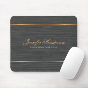 Tapis De Souris Élégant tissu de lin noir cadre or professionnel