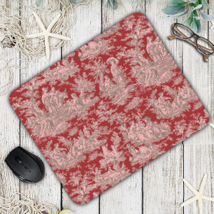 Tapis De Souris Élégant Toile De Jouy Français Vintage Rouge Foncé