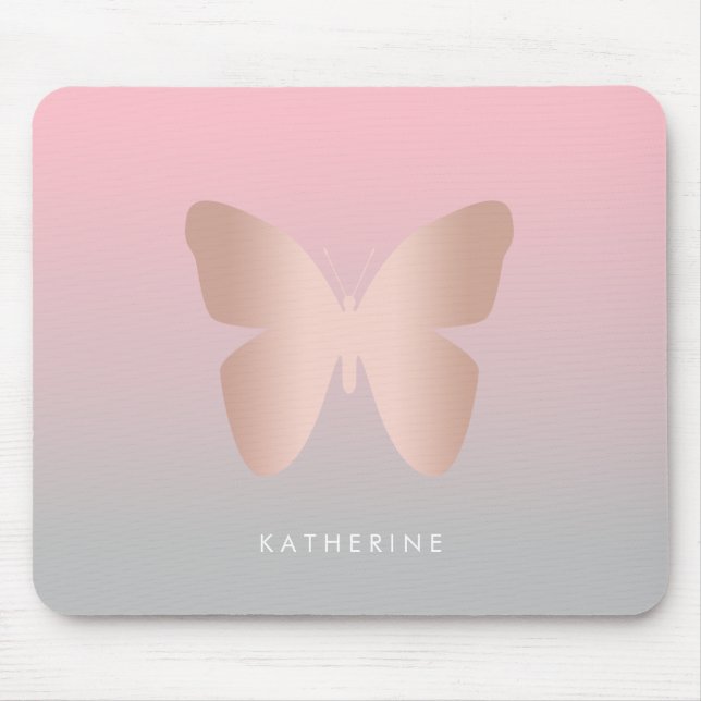 Tapis De Souris Elegant, trendy rose gold butterfly (Devant)